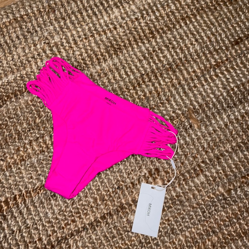 MIKOH VELZYLAND String Side Bikini Bottom in Pop Pink